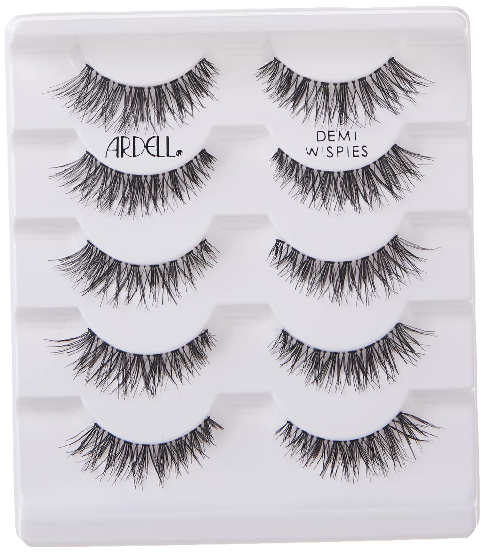 Ardell Wispies longer-center shorter-outer for eye-opening effect.