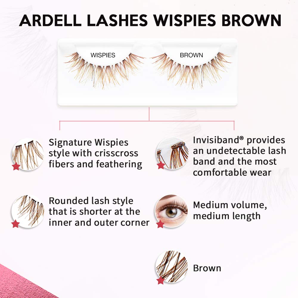 Ardell Wispies Brown on-eye look demonstrating subtle elongation and natural flutter