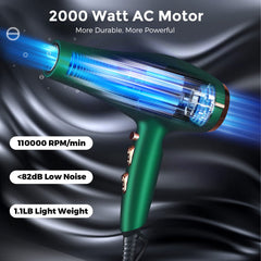ARDIRO 2000W hair dryer side view with long cord enables flexible styling.
