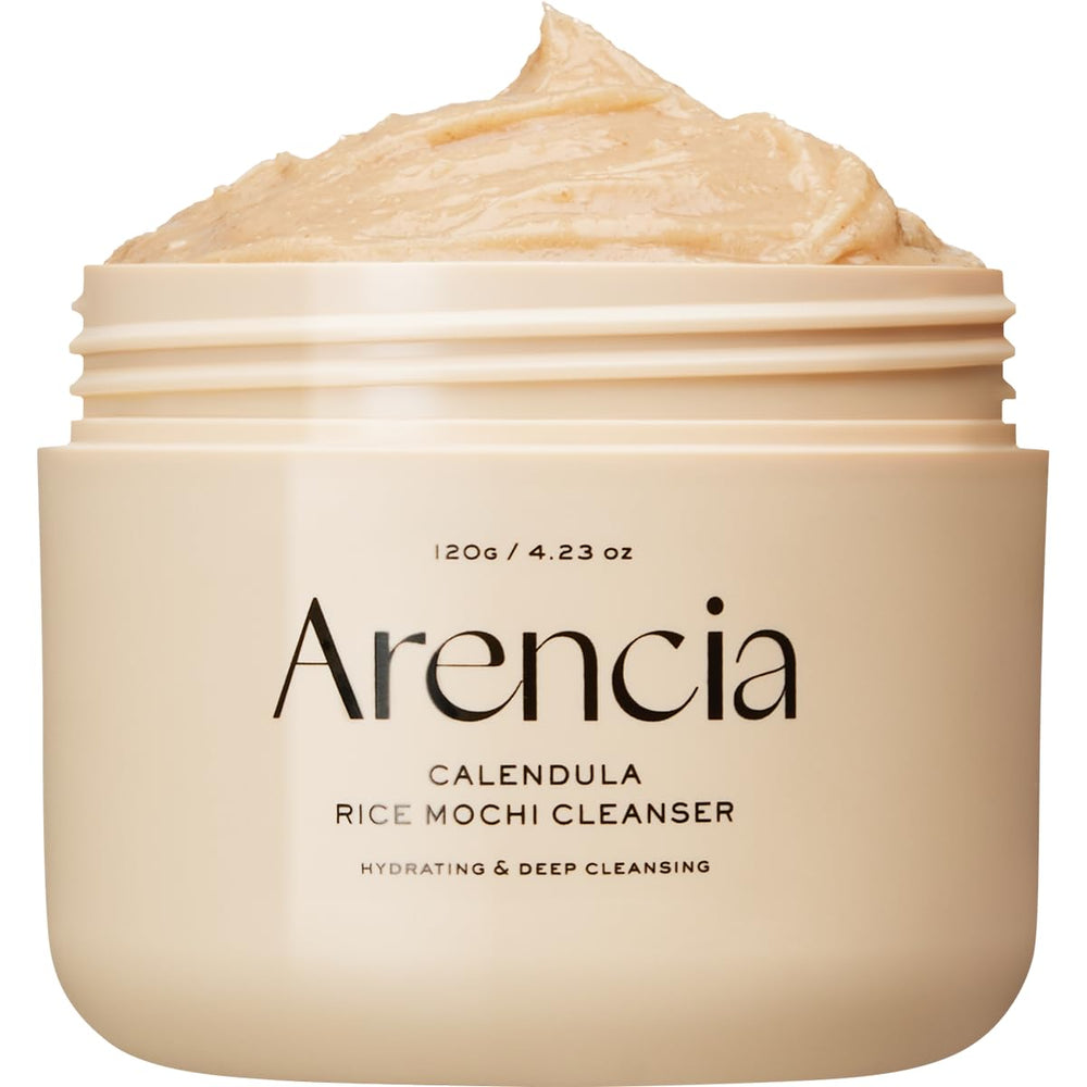 ARENCIA Calendula Rice Mochi: limpiador suave para piel sensible, uso diario.