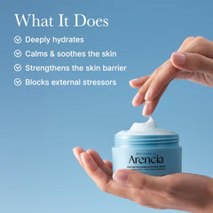 ARENCIA Deep Water Surge Cream swatch on hand demonstrates fast absorption