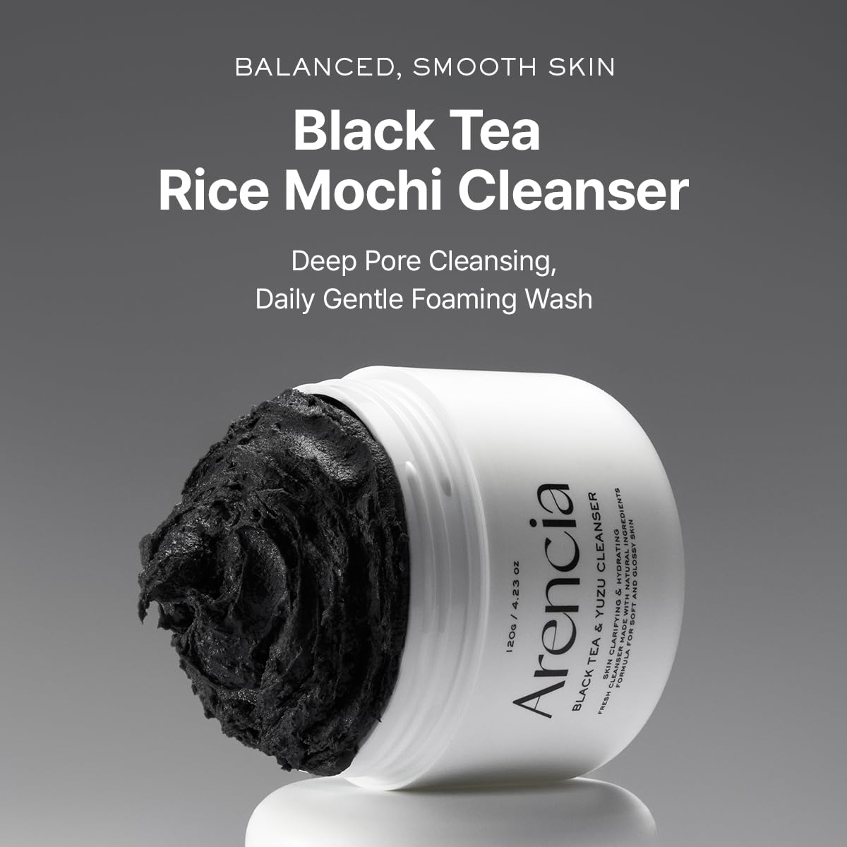 ARENCIA exfoliating texture close-up shows gentle cleanse and moisture-friendly feel.
