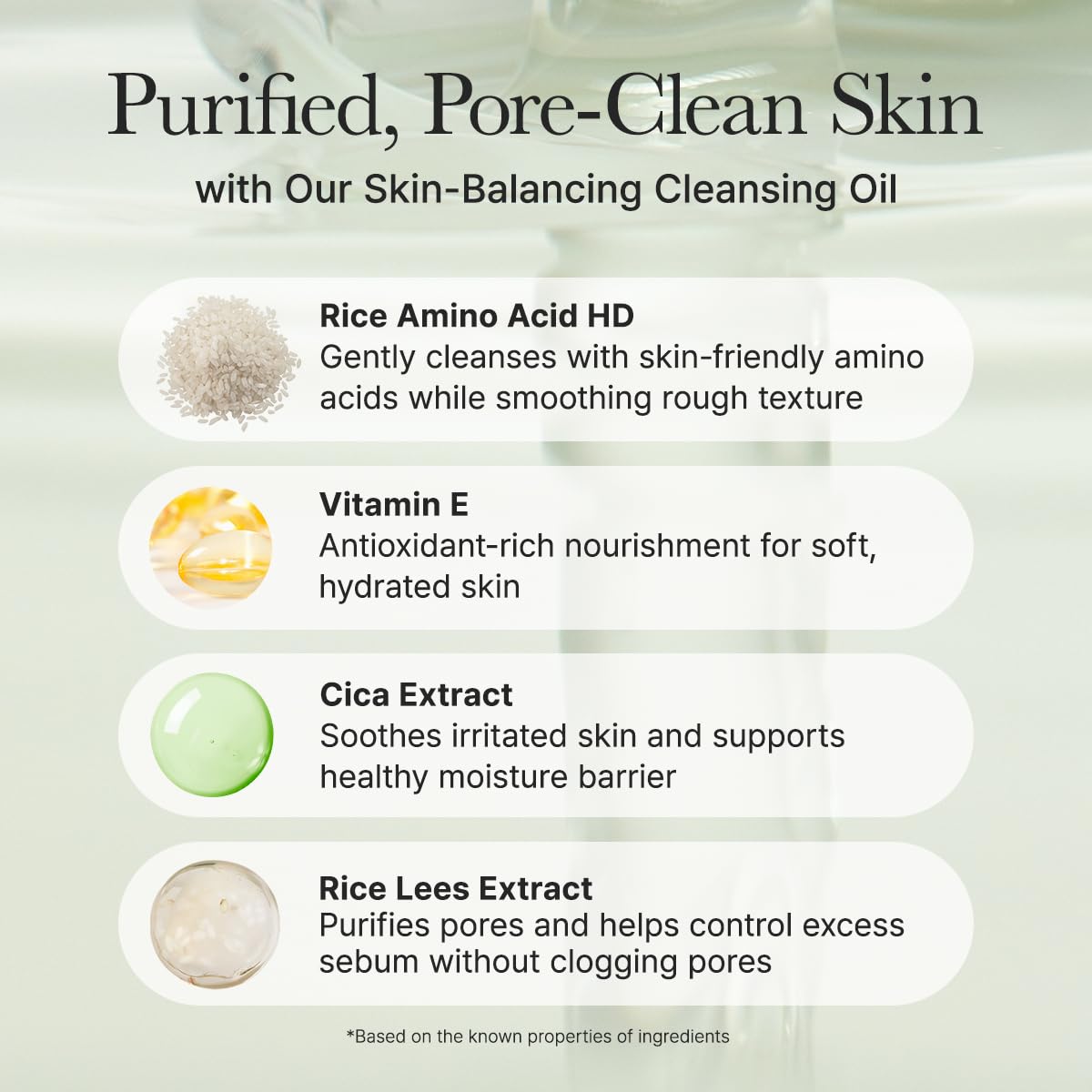 ARENCIA Pore Melt Mochi ingredients board featuring rice amino acids