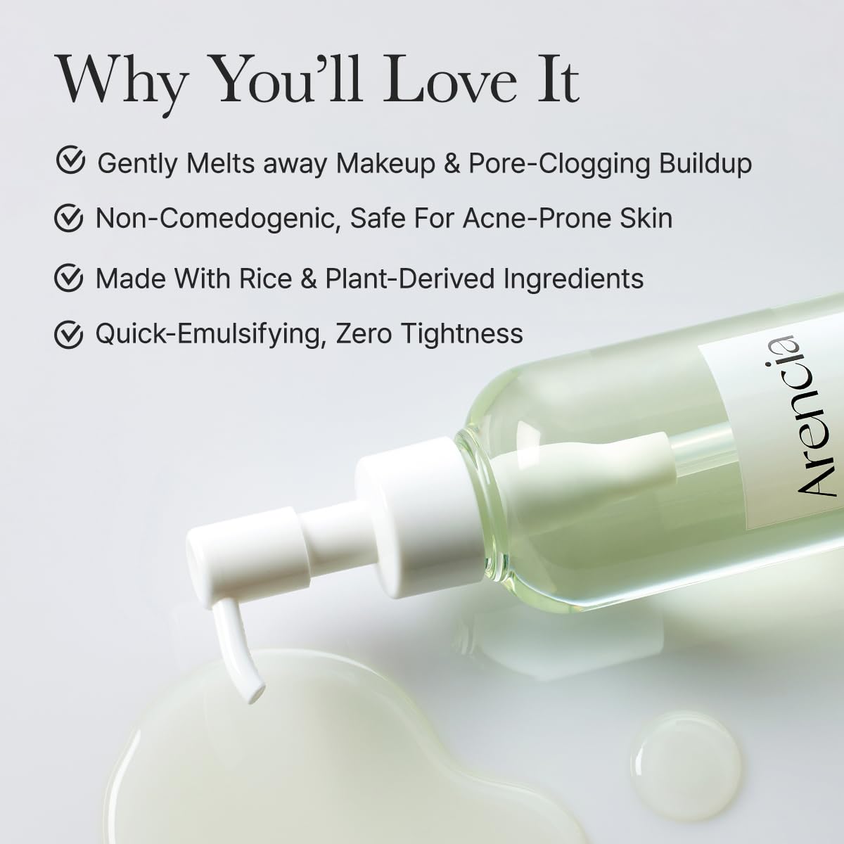 ARENCIA Pore Melt Mochi texture drop showing silky feel on skin