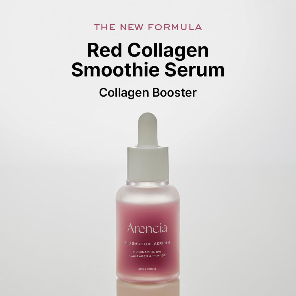 ARENCIA Red Collagen + Peptide Serum, aplicación en palma para hidratar y tono.
