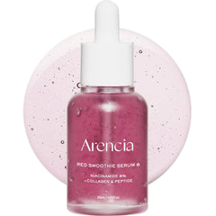 ARENCIA Red Collagen + Peptide Serum, bote visible, ayuda a suavizar la textura de la piel.