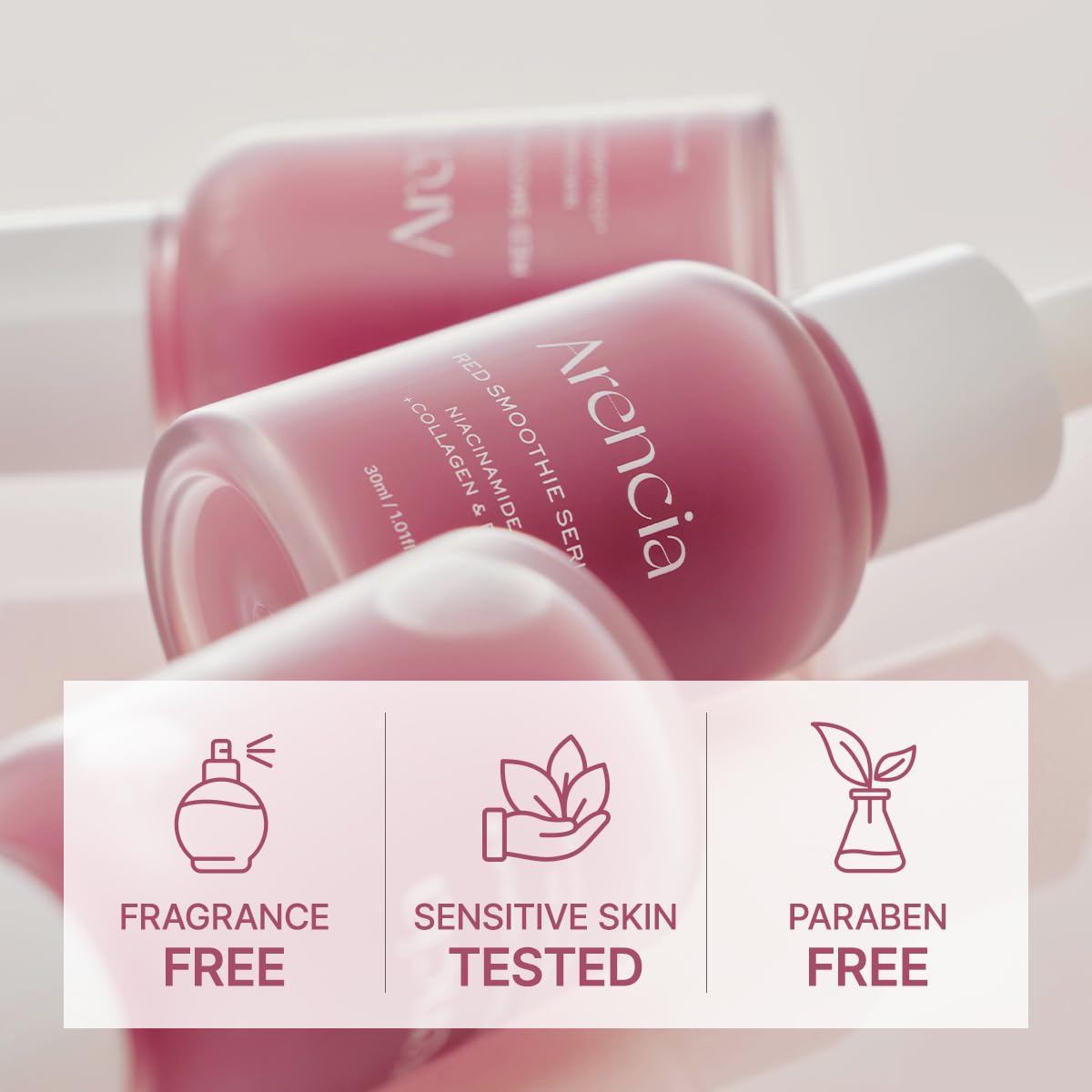ARENCIA Red Collagen + Peptide Serum, empaque compacto para rutina diaria.
