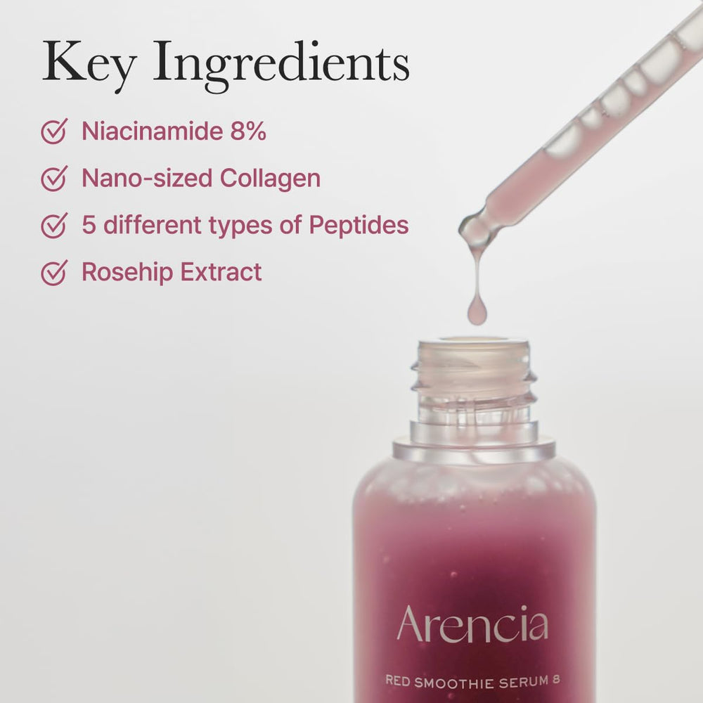 ARENCIA Red Collagen + Peptide Serum, detalle de ingredientes clave.