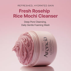 Arencia Rosehip textura mochi de arroz para exfoliación suave.