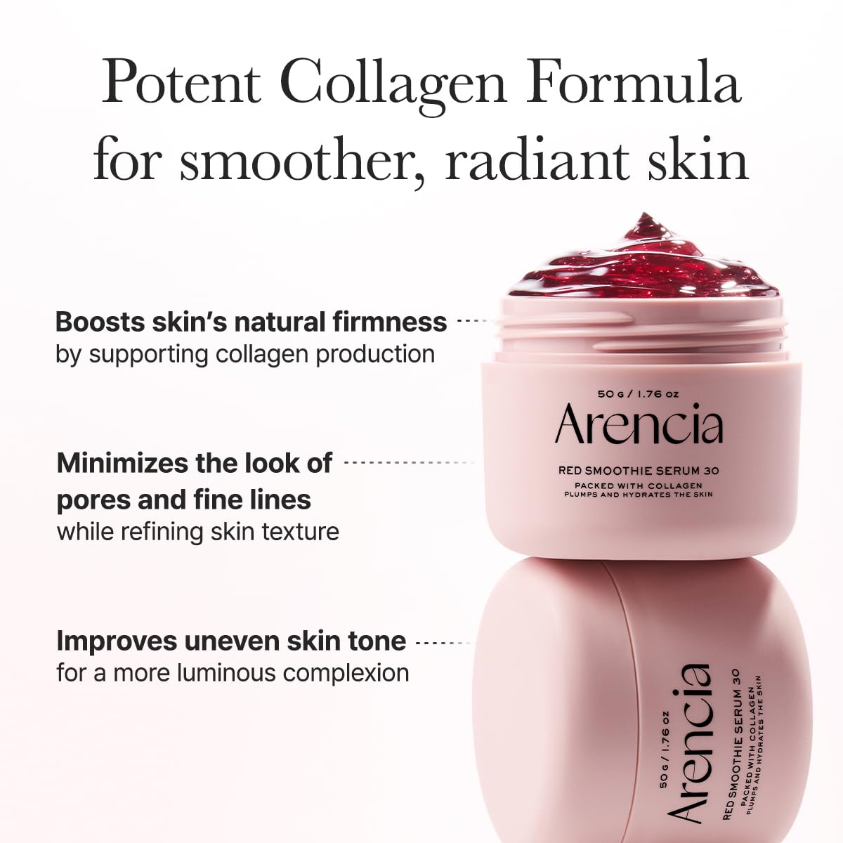 Etiqueta de Arencia Rojo Batido Serum en el frasco muestra ingredientes clave.
