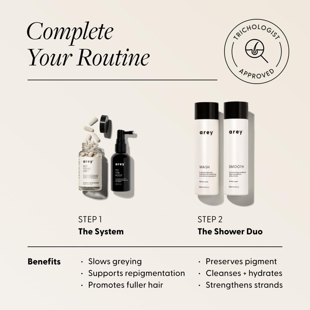 Arey Shower Duo color-treated-hair-safe formula noted on label.
