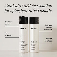 Arey Shower Duo smooth conditioner bottle highlighting hydration for smoother hair.
