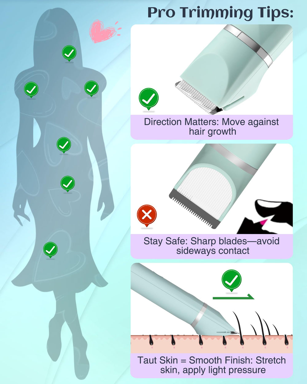 Two wide blades (20 mm and 32 mm) on AREYZIN trimmer for versatile grooming