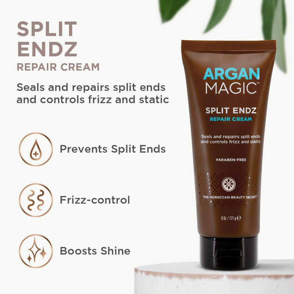 Argan Magic Split Endz Cream, aplicación y textura que aporta brillo sin grasa.