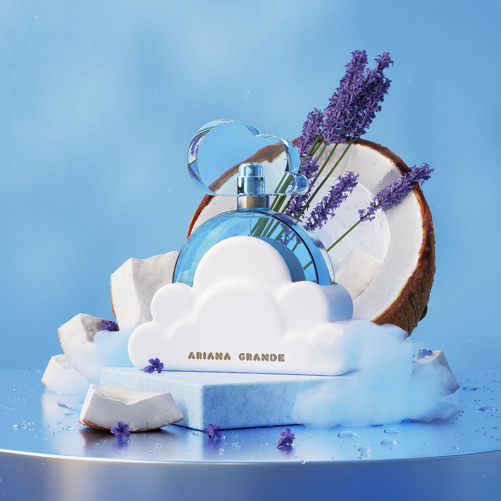 Ariana Grande Cloud cap detail emphasizes premium packaging and a refined user experience.