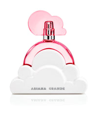 A close-up of Ariana Grande Cloud Pink bottle with a soft pink glow for long-lasting wear