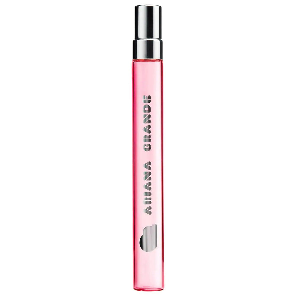 Ariana Grande Cloud Pink bottle closeup, with soft pink hue for daily wear.