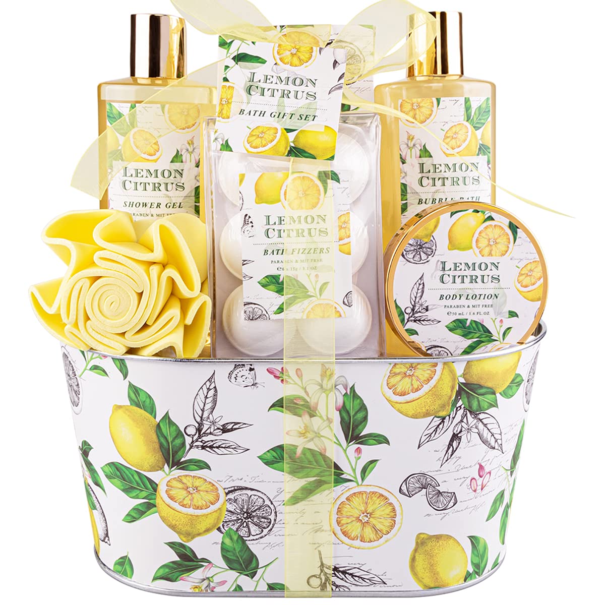 ArioseMonde bath gift set lemon citrus basket, premium spa pampering at home