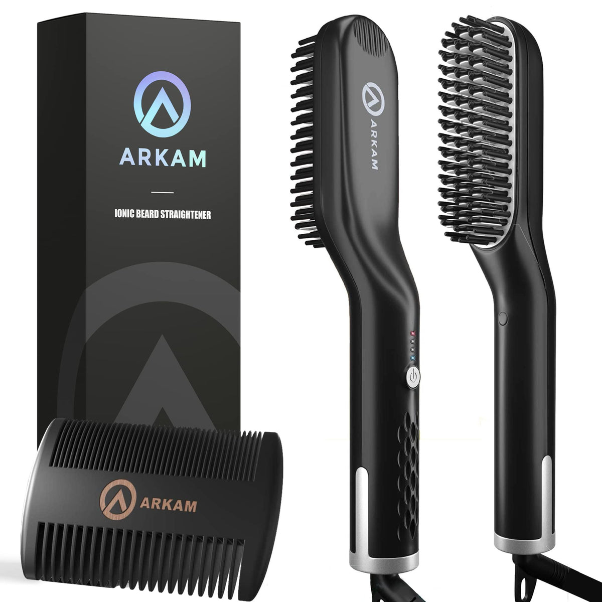 Arkam Beard Straightener heat levels display for versatile grooming.