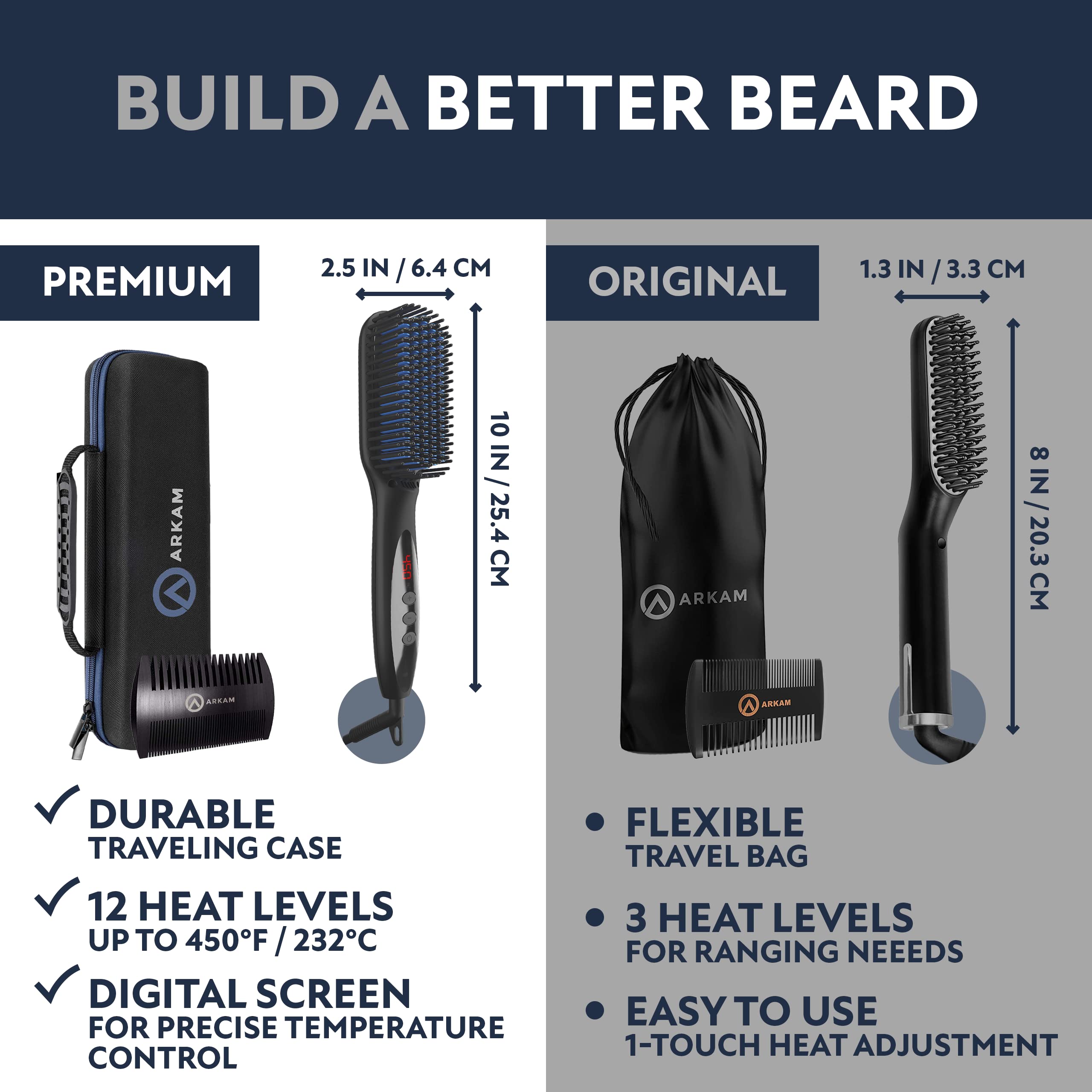 Arkam kit includes dual-action comb for versatile styling.