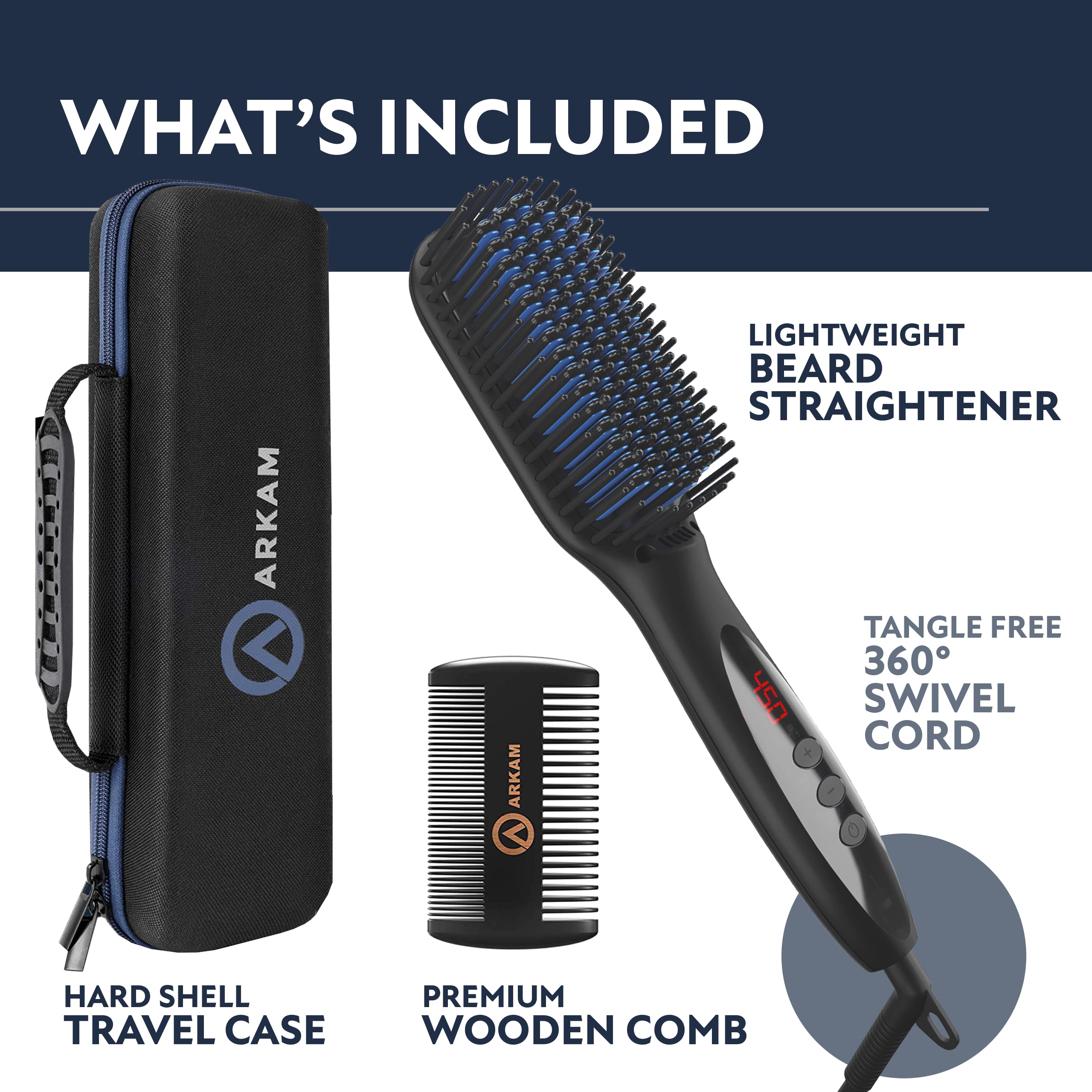 Arkam ionic technology reduces frizz for smoother beard results.