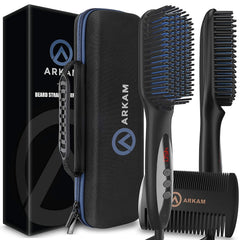 Arkam beard straightener kit open case for organized travel grooming.