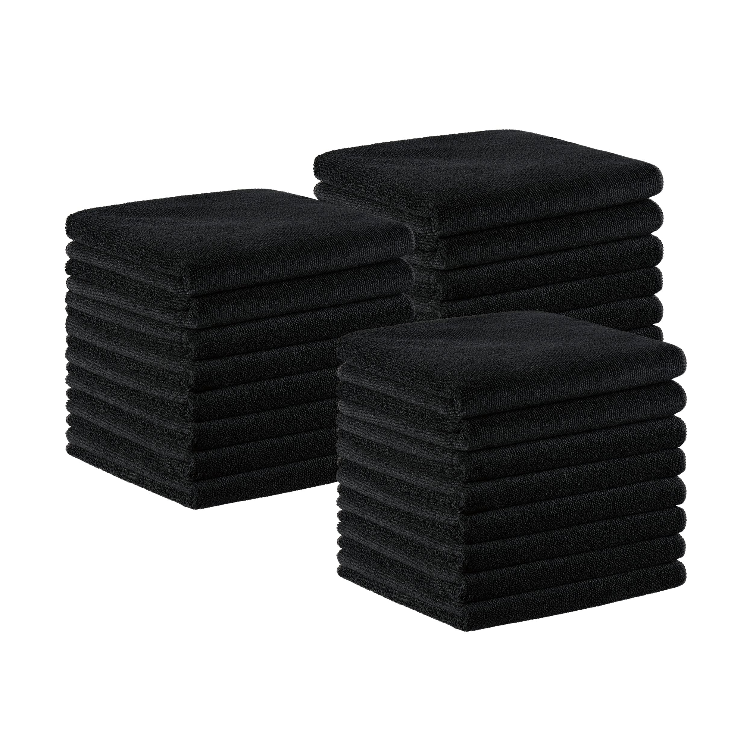 Arkwright bleach-proof salon towels in black, 16x27, ultra-soft microfiber for salons.