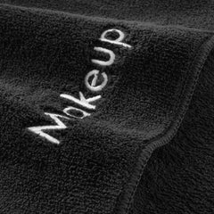 Arkwright makeup towels pack6 black embroidery makeup detail on the cloth.