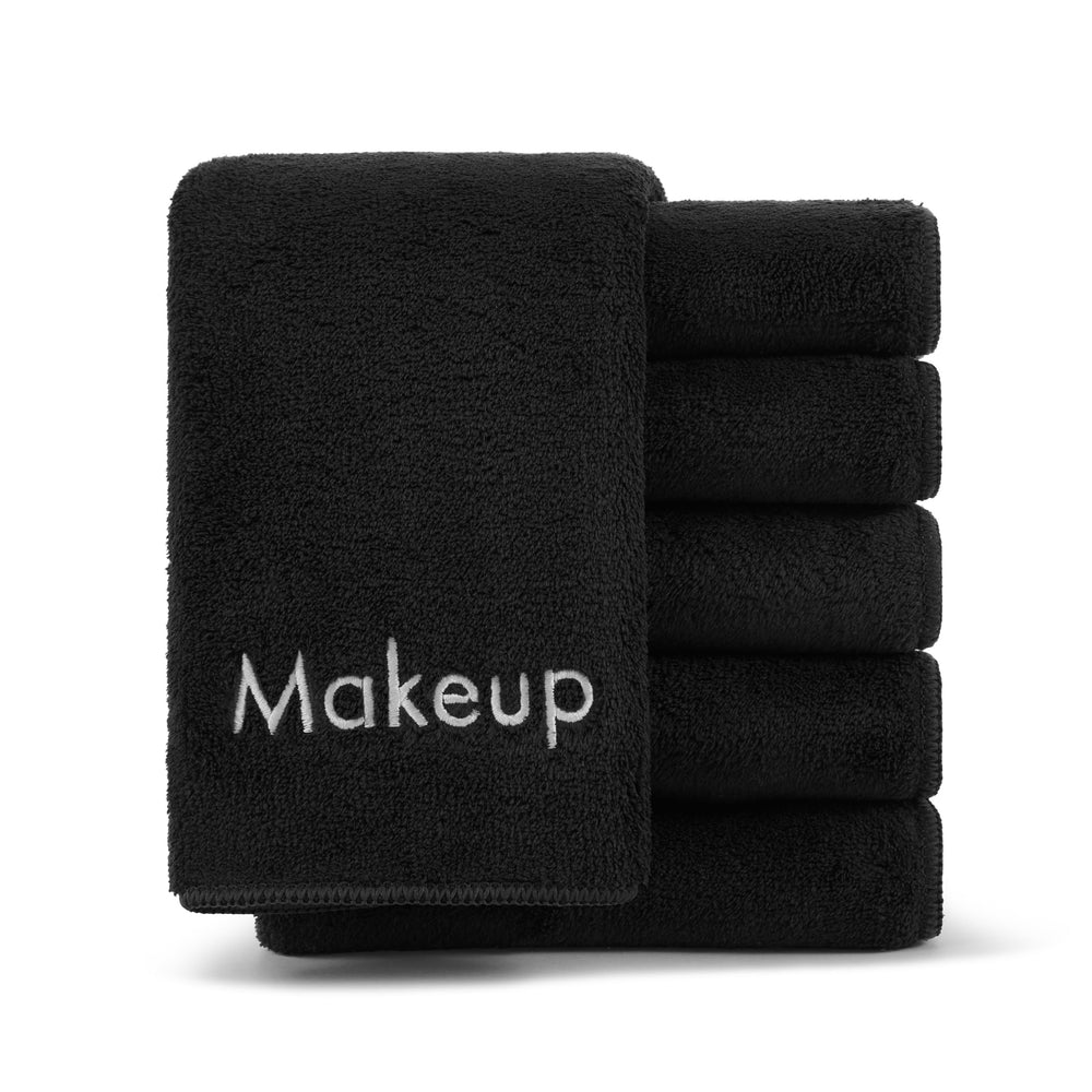 Arkwright makeup towels pack6 black ultra-soft coral fleece for gentle makeup removal.