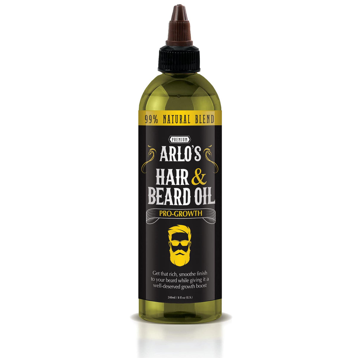 Arlo's Pro-Growth 8 oz bottle ready for daily hair and beard care.