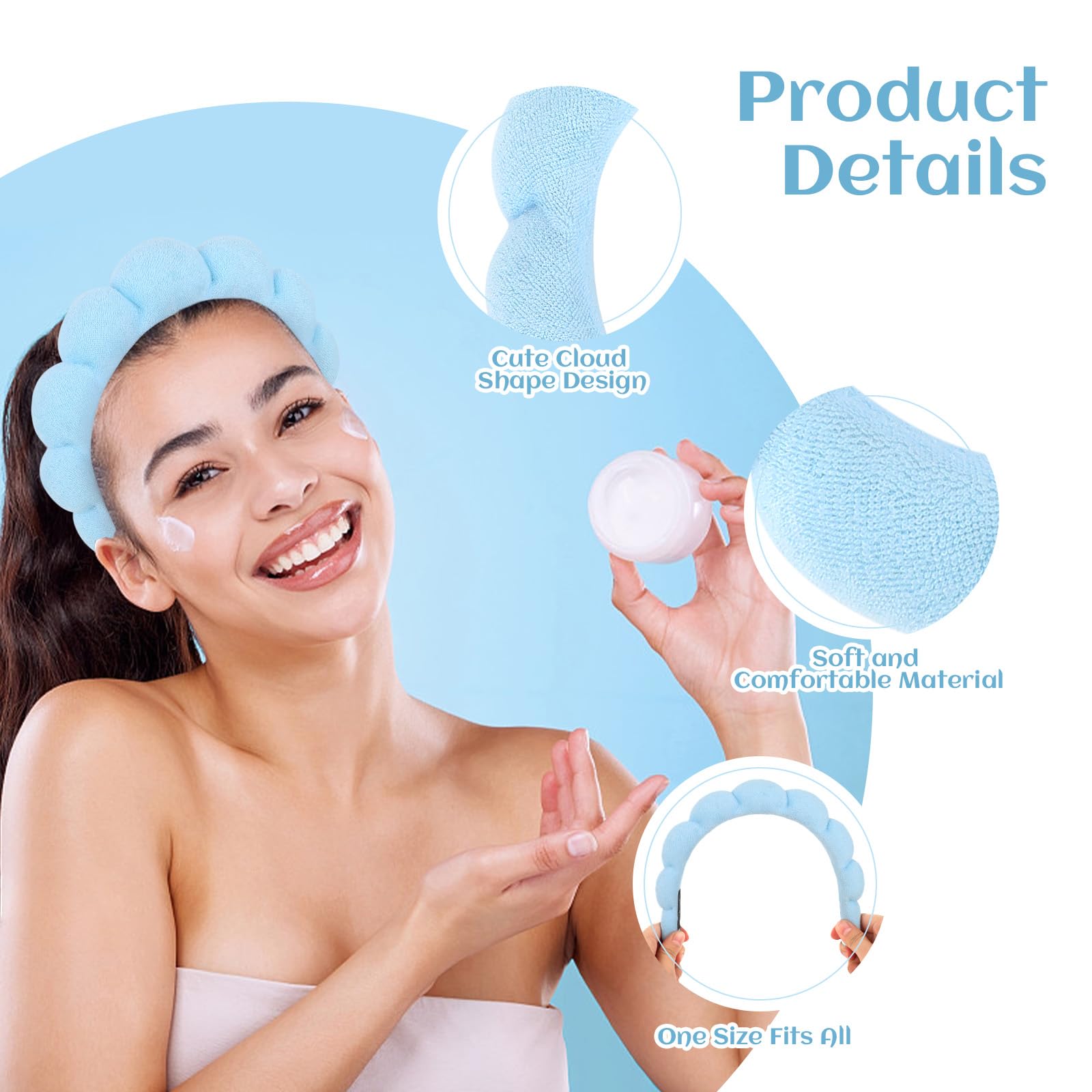 Araluky blue headband used during face washing to keep hair dry.