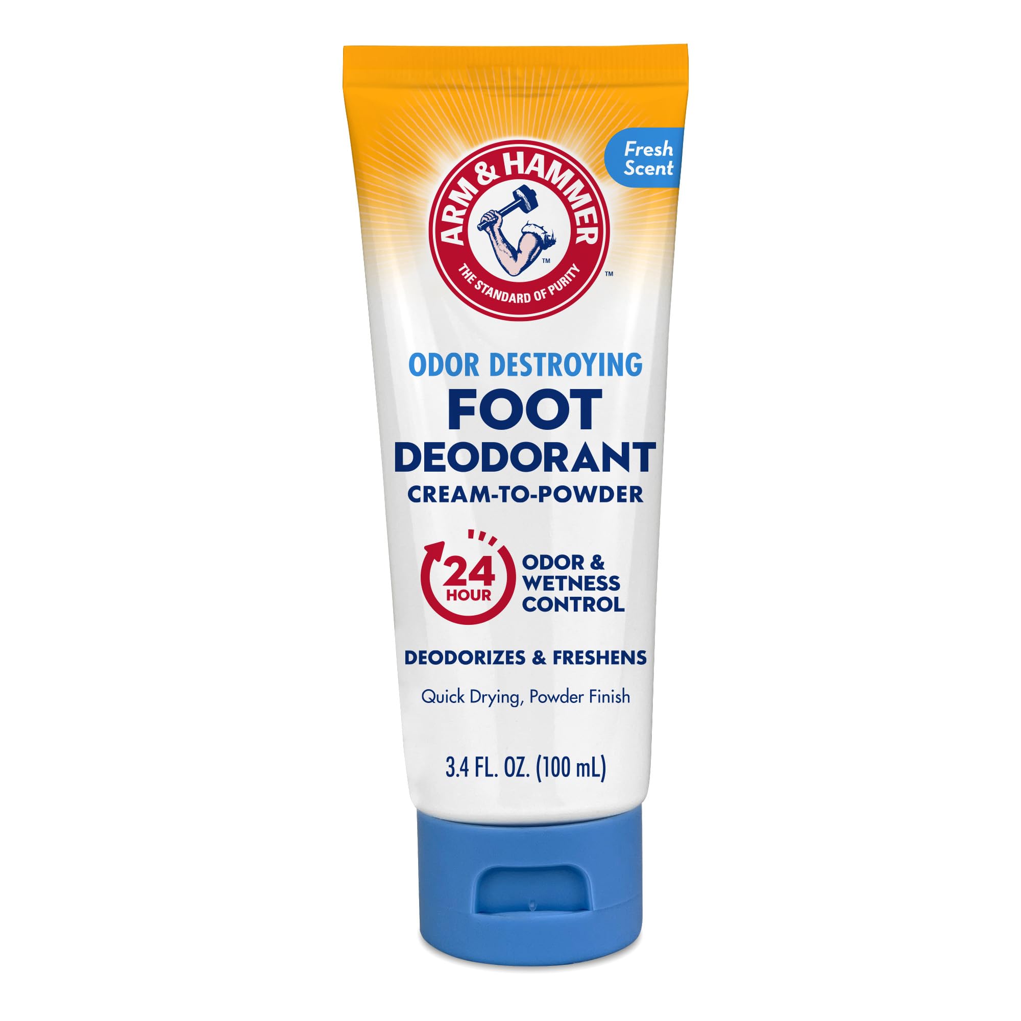 Arm & Hammer Cream to Powder bottle pour shows texture and long-lasting protection.