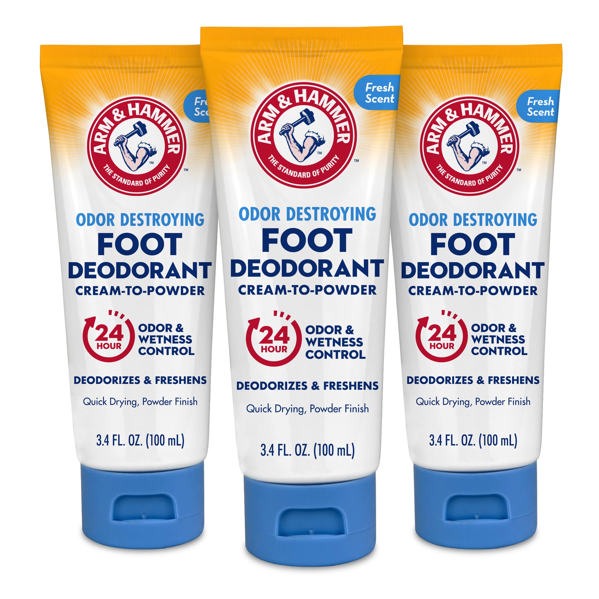 Arm & Hammer crema para pies que se transforma en polvo al secarse, sensación fresca.