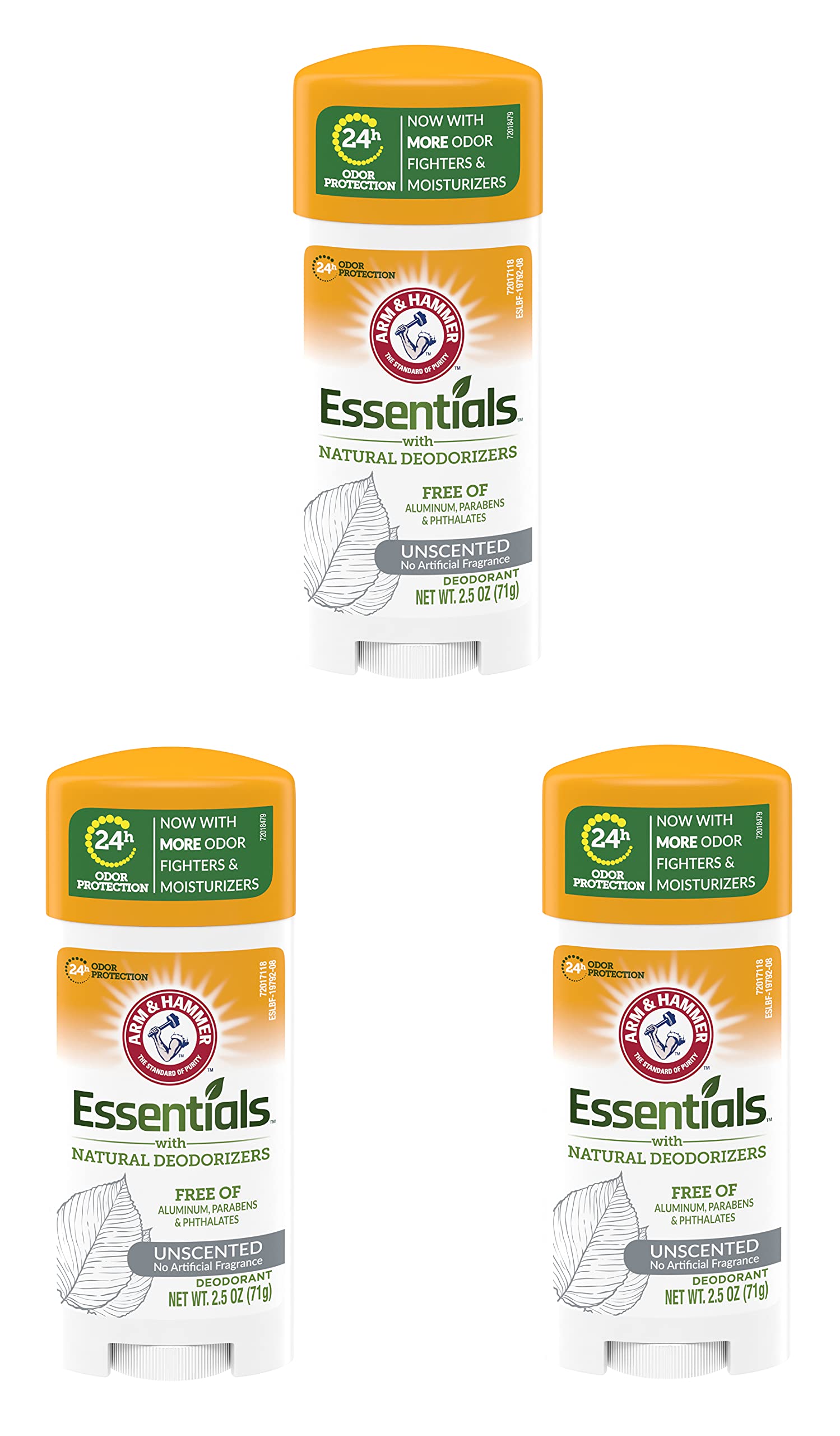 Arm & Hammer Desodorante Essentials sin fragancia, envase ovalado, aplicación suave diaria