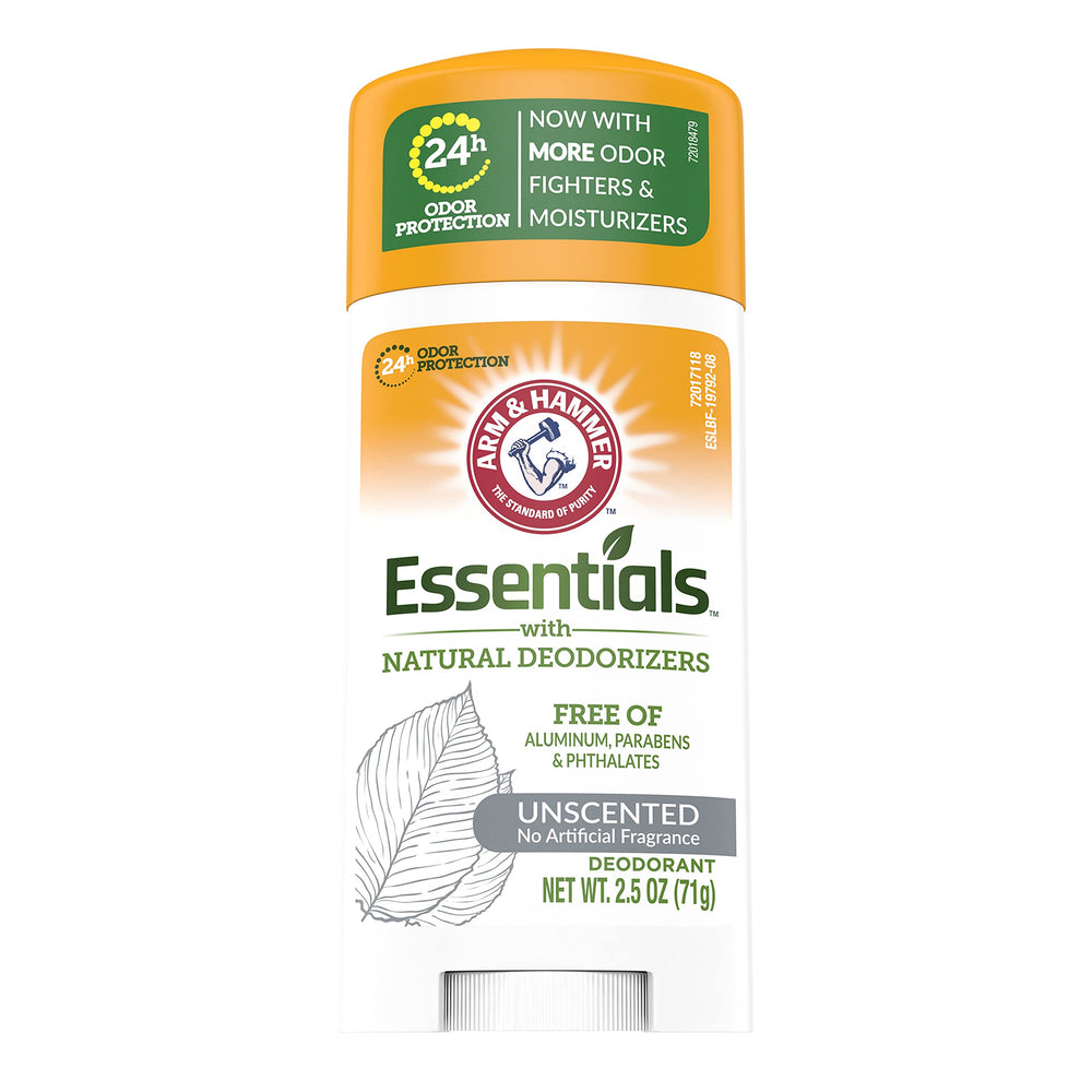 Desodorante en barra Arm & Hammer Essentials sin fragancia, ideal para piel sensible.