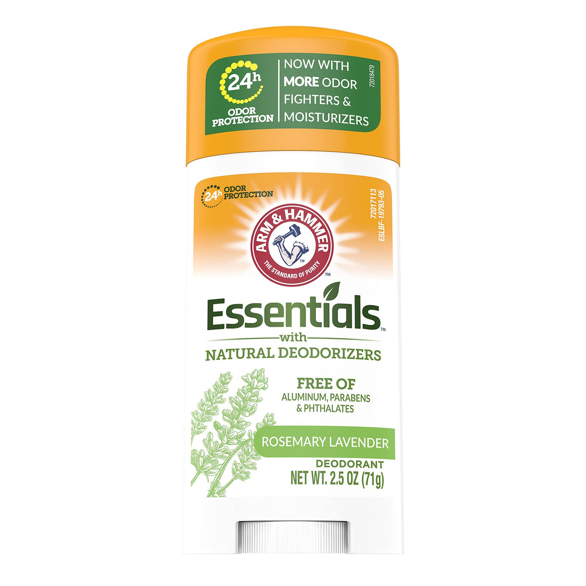 Arm & Hammer Essentials Deodorant bottle on shelf, emphasizing natural deodorizers for daily freshness.