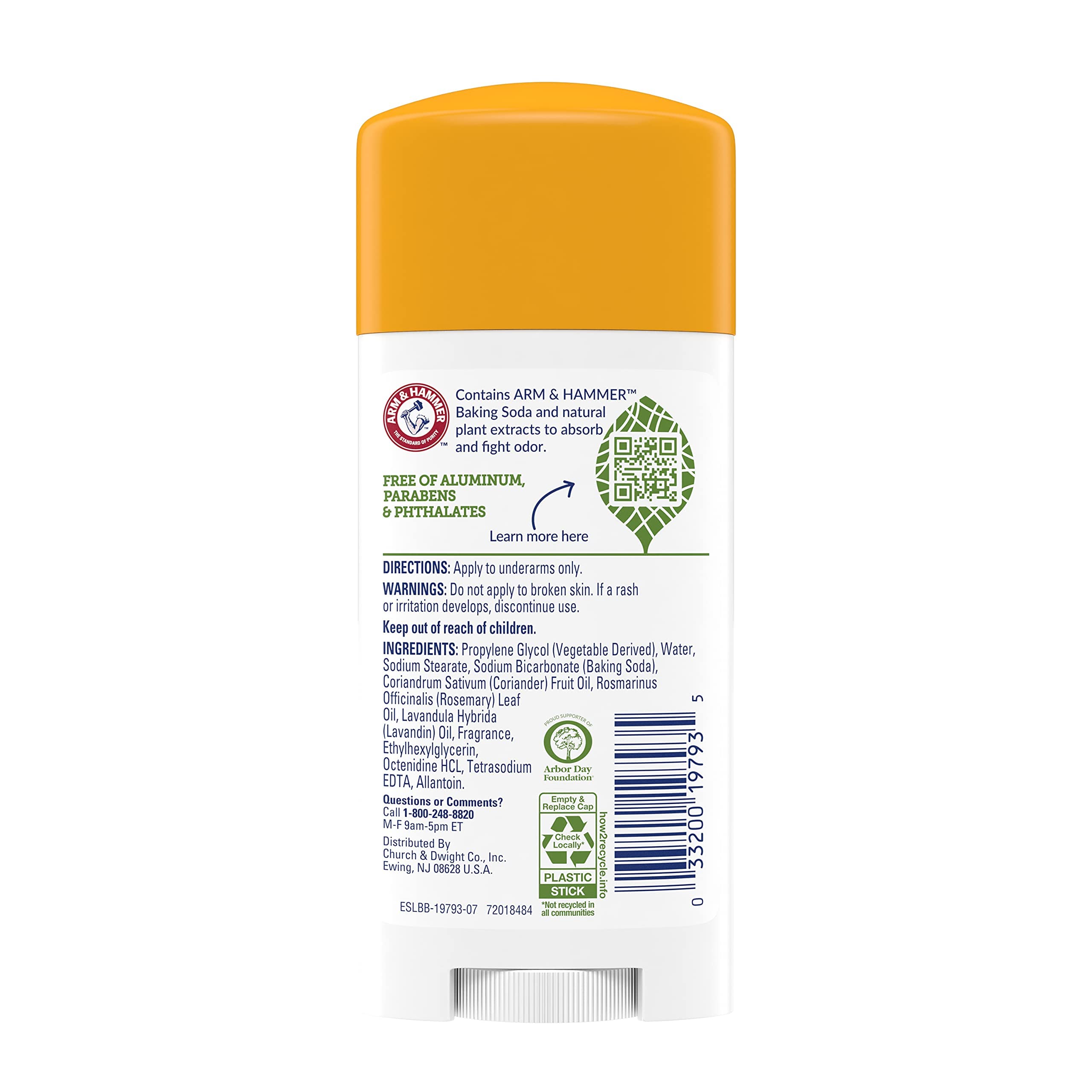 Close-up of natural deodorizers on Arm & Hammer Essentials Deodorant for odor neutralization.