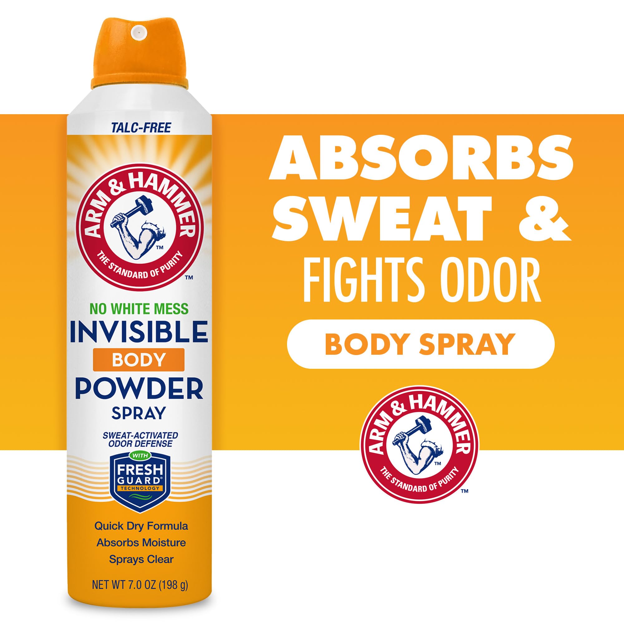 Polvo corporal invisible de Arm & Hammer absorbe humedad para frescura.