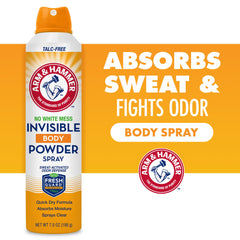 Polvo corporal invisible de Arm & Hammer absorbe humedad para frescura.