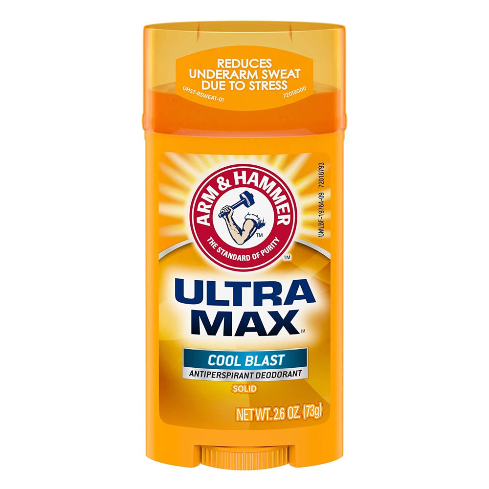 Arm & Hammer Ultramax Cool Blast antitranspirante en barra, uso diario.