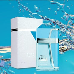 Aura Fresh wood-cap bottle detail highlights masculine woody aroma.