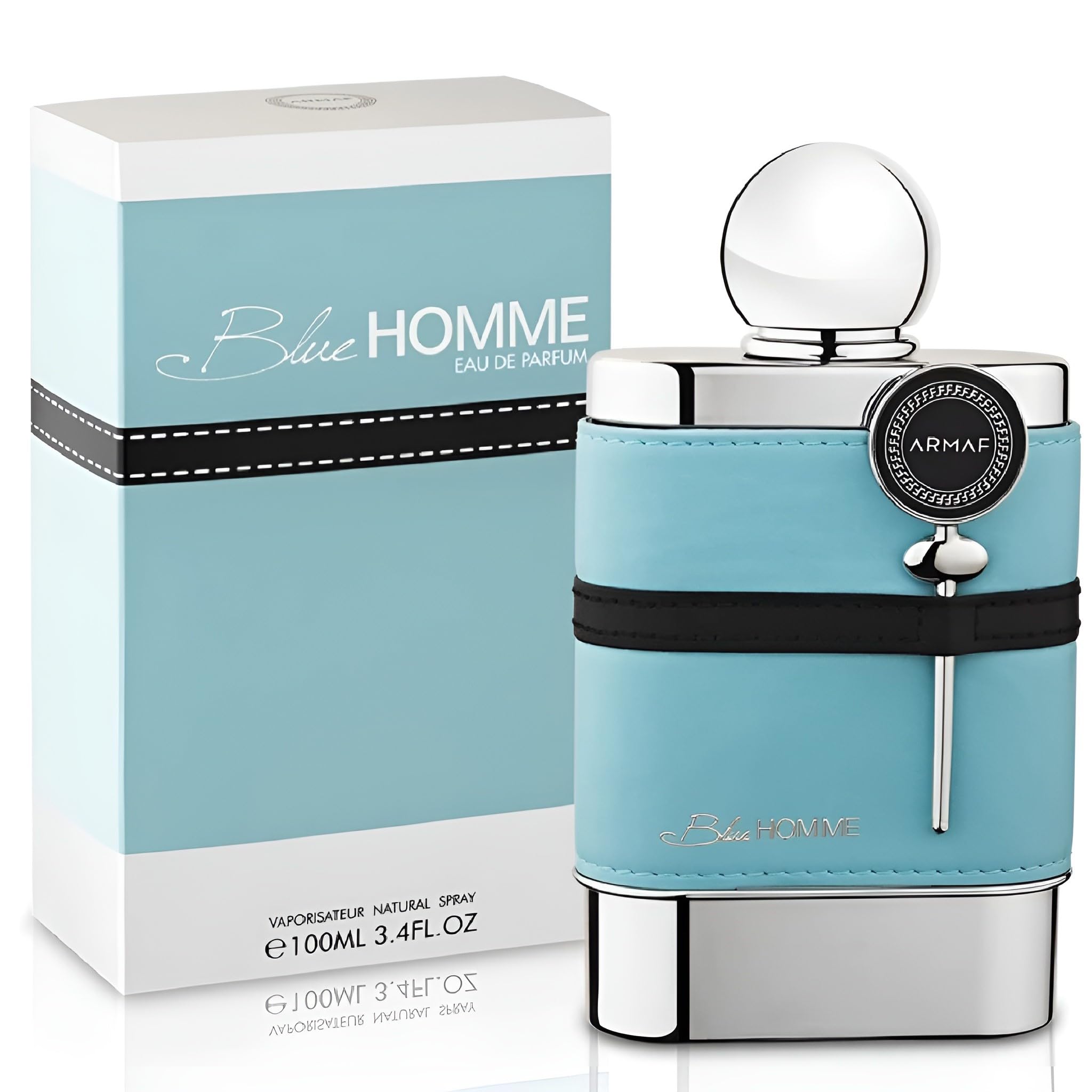 Armaf Blue Homme EDT close-up label highlights citrus and woody notes