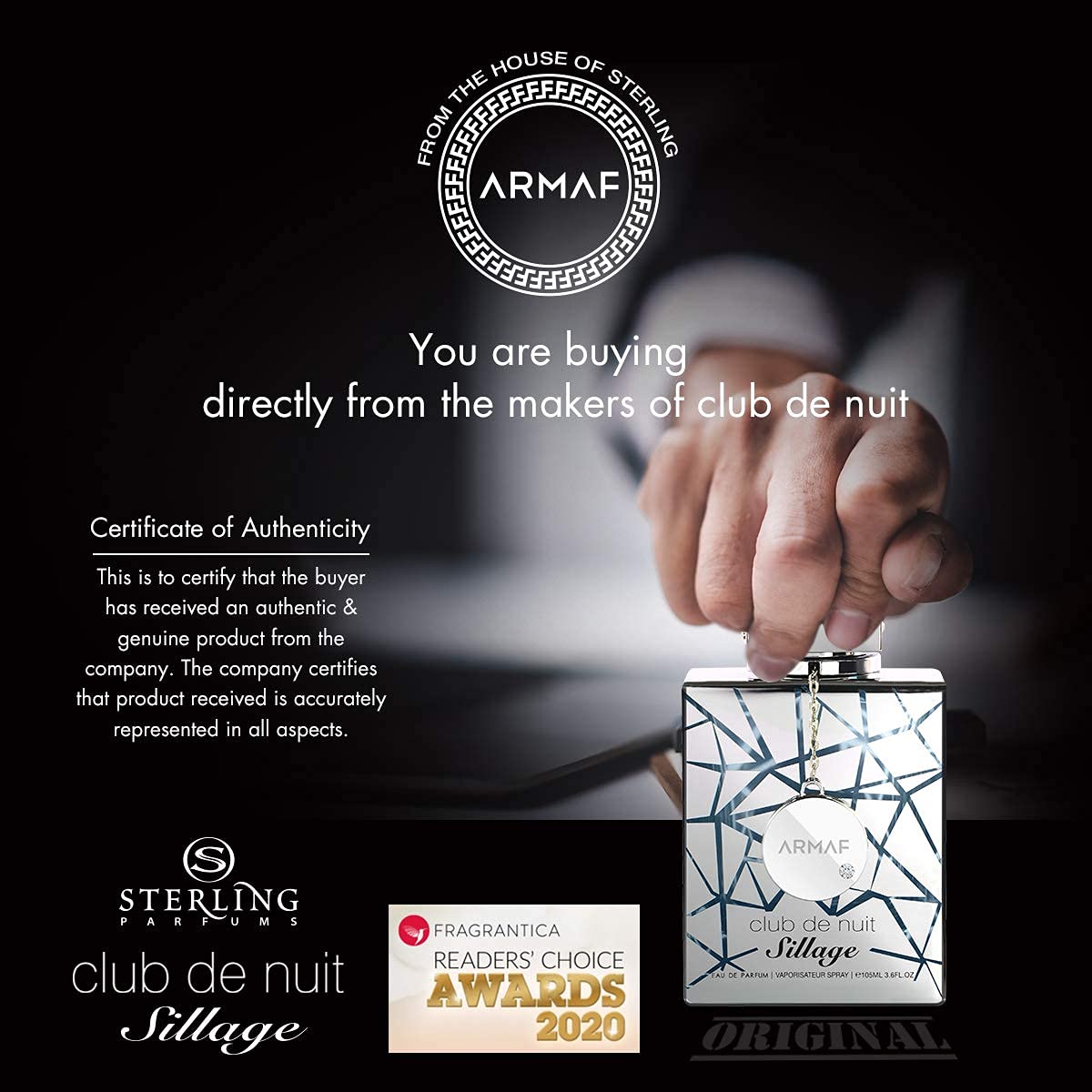 Armaf Club De Nuit Sillage label closeup signals authentic branding