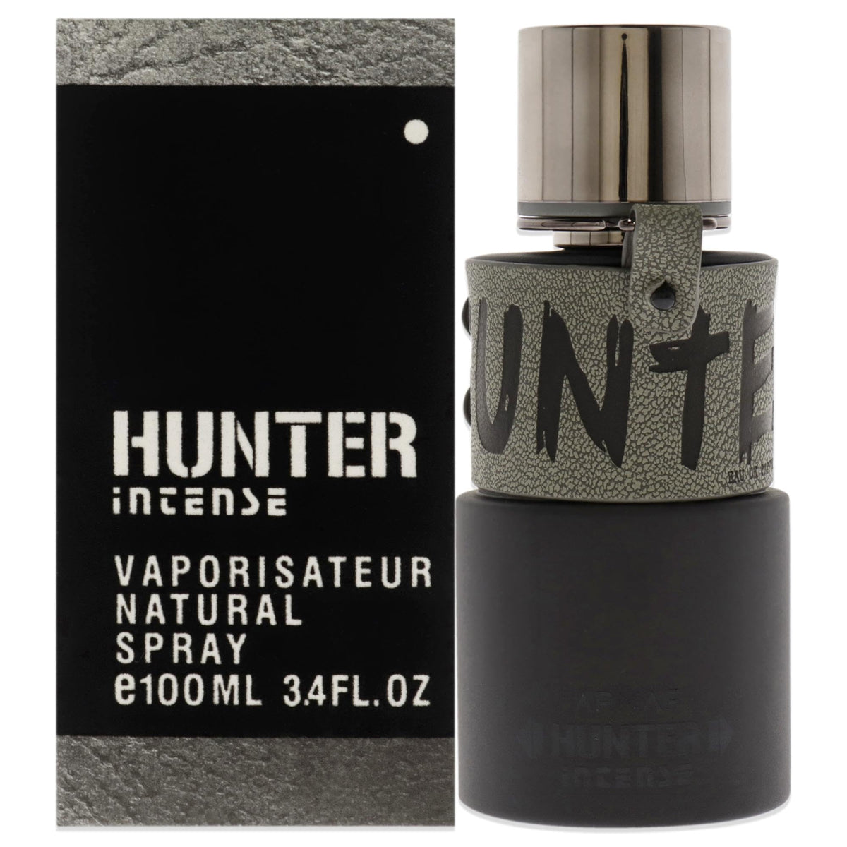 Armaf Hunter Intense bottle front view, bold woody-aromatic scent for men