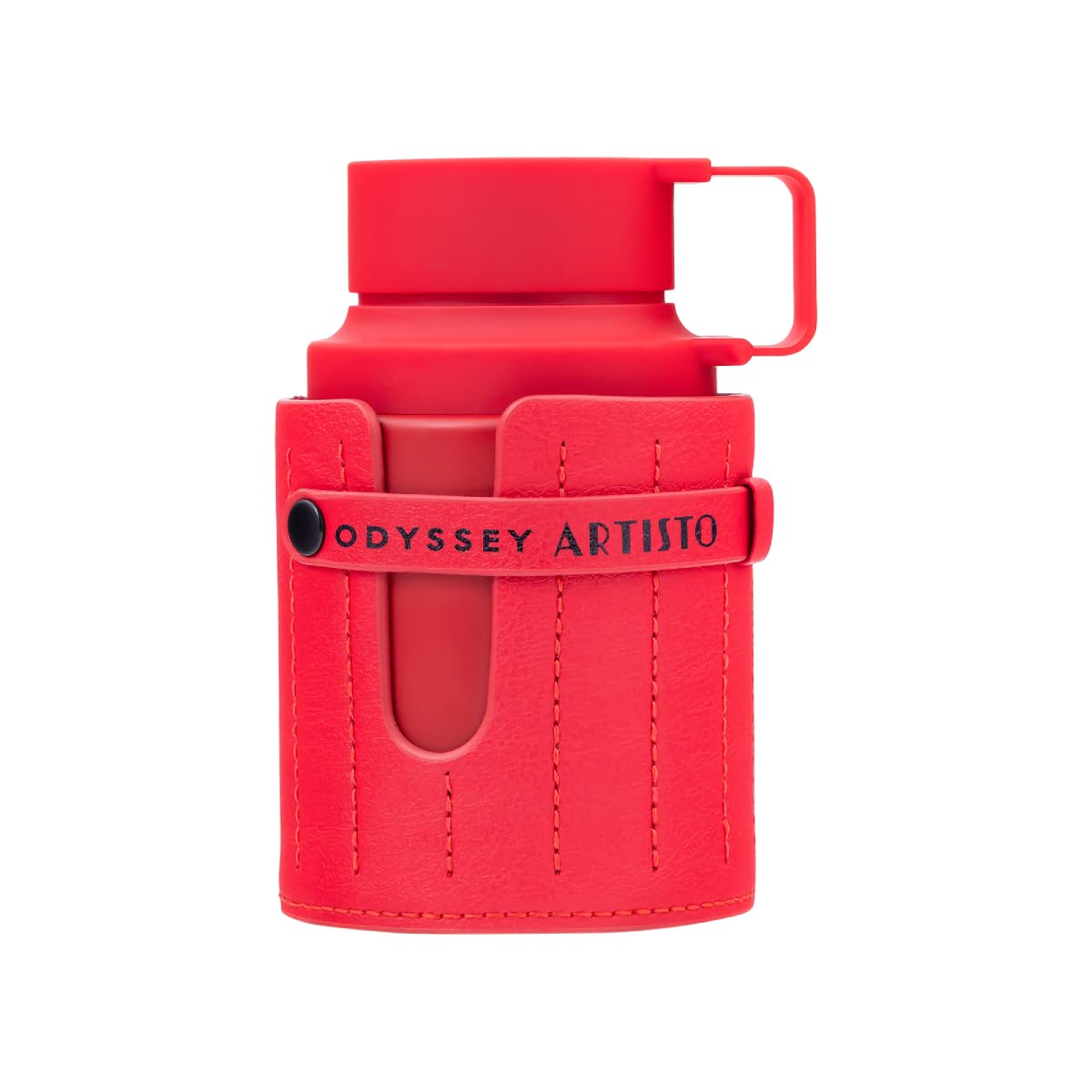 Armaf Odyssey Artisto Red bottle front view highlighting bold design and tropical elegance.