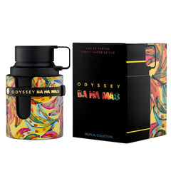 Armaf Odyssey Ba Ha Mas fragrance splash emphasizing aquatic freshness and fruity opening.