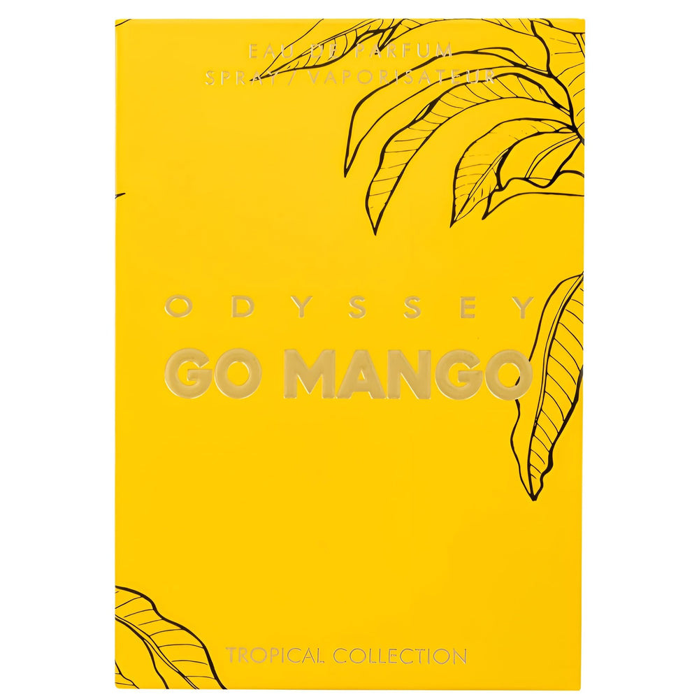Armaf Odyssey Go Mango label conveys premium branding for confident, everyday aroma.