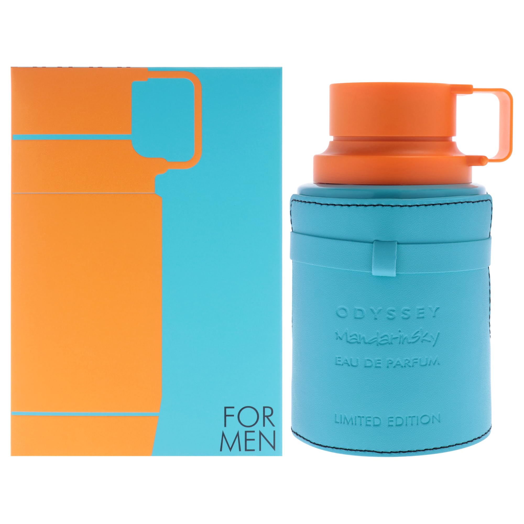 Armaf Odyssey Mandarin Sky bottle front view, vibrant citrus hints for daily freshness.