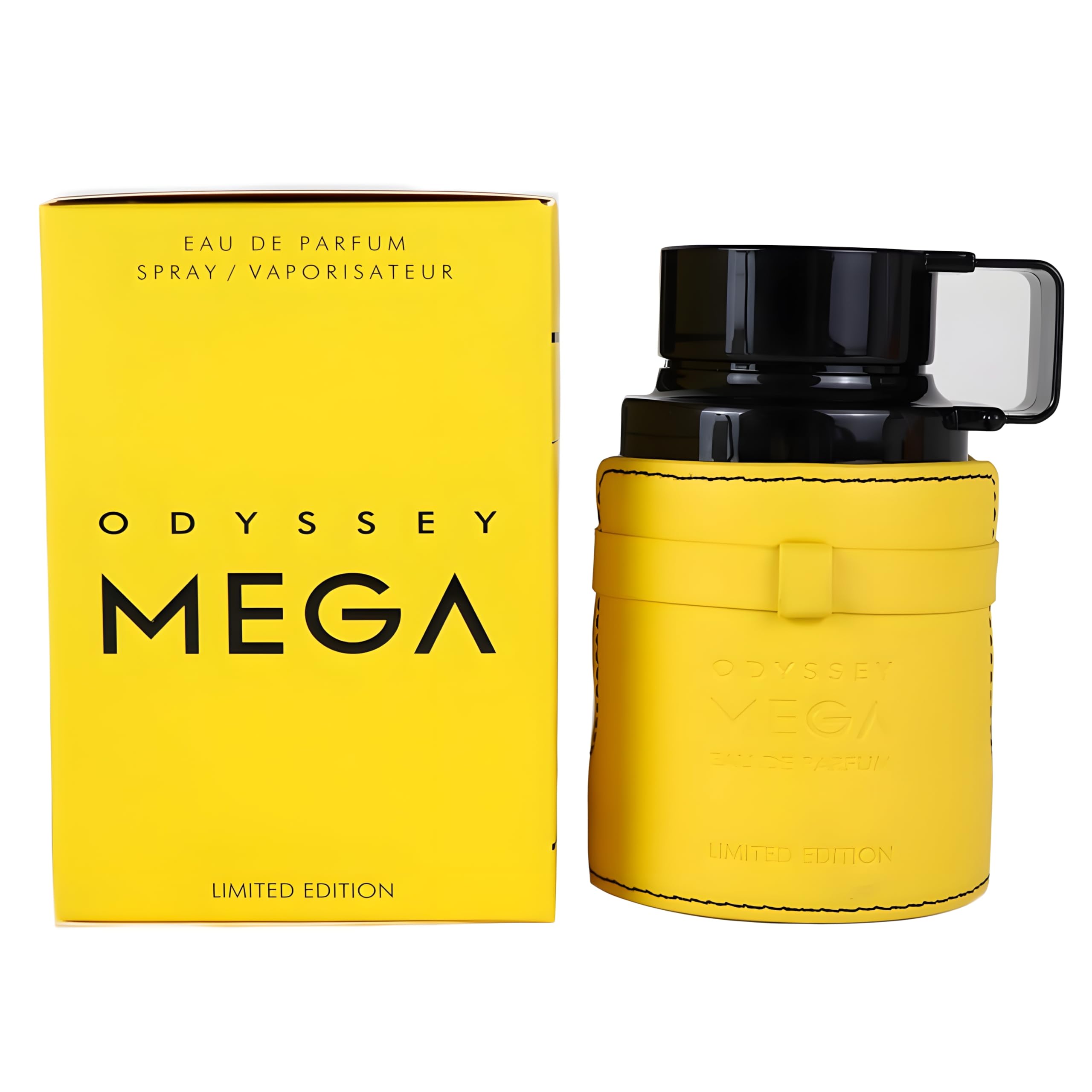 Armaf Odyssey Mega EDP bottle closeup highlighting rich amber and spicy notes.