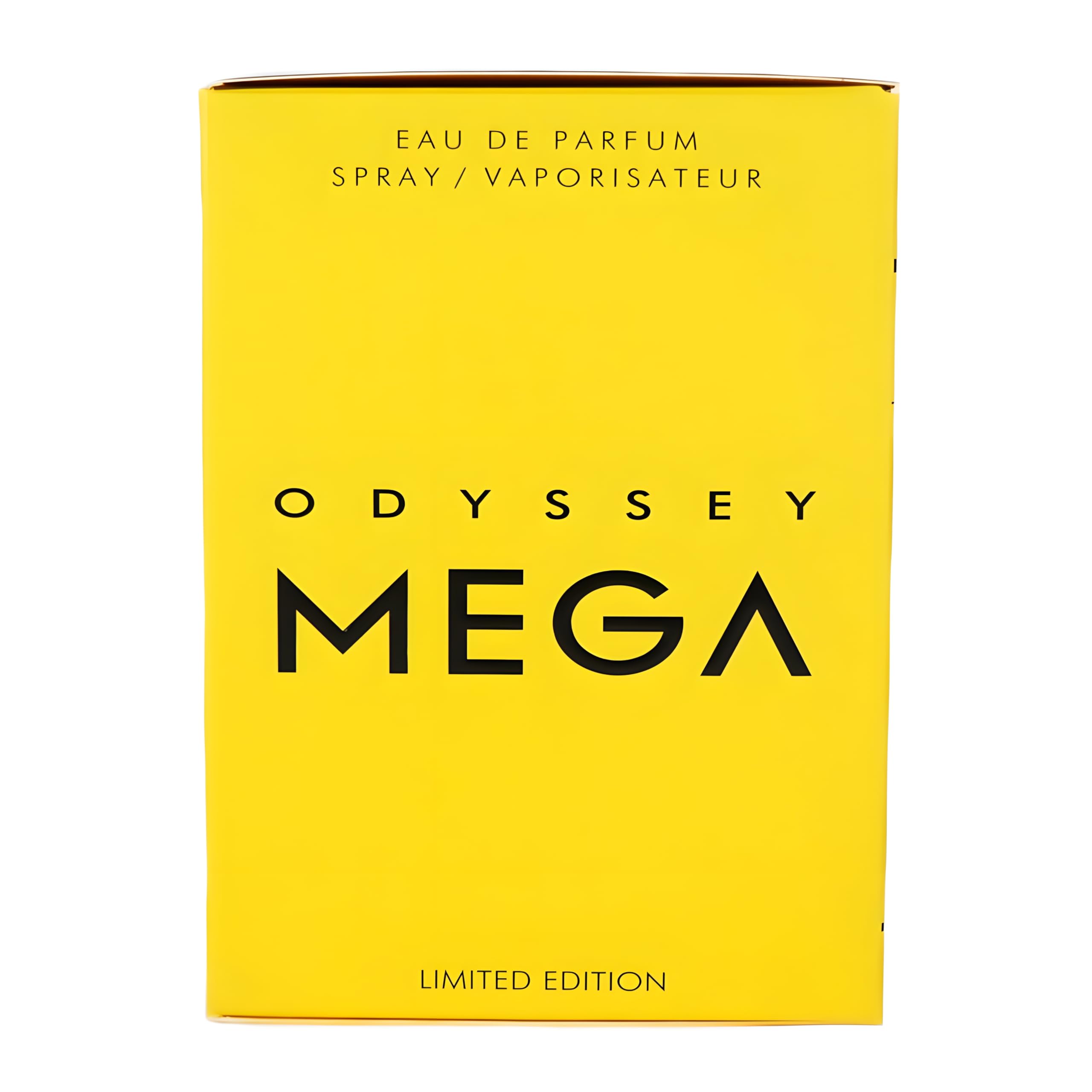 Label detail on Armaf Odyssey Mega EDP highlights premium branding for discerning buyers.